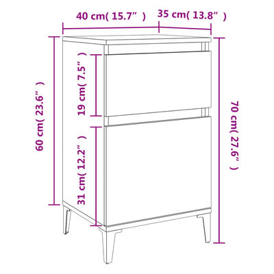 vidaXL Bedside Cabinets 2 pcs High Gloss White 40x35x70 cm