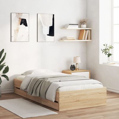 vidaXL Bed Frame with Drawers without Mattress Sonoma Oak 75x190 cm Small Single