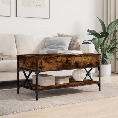 vidaXL Coffee Table Smoked Oak 100x50x50 cm Engineered Wood and Metal