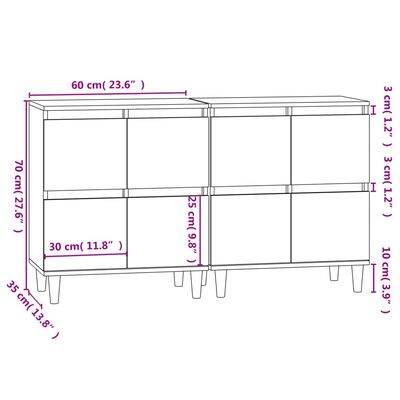 vidaXL Sideboards 2 pcs White 60x35x70 cm Engineered Wood