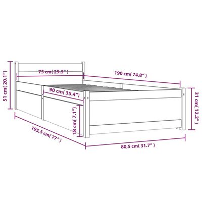 vidaXL Bed Frame without Mattress with Drawers White Small Single