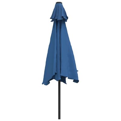 vidaXL Garden Parasol with LED Lights and Steel Pole 300 cm Azure