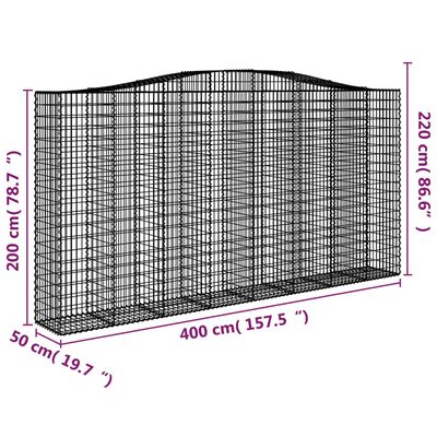 vidaXL Arched Gabion Baskets 6 pcs 400x50x200/220 cm Galvanised Iron