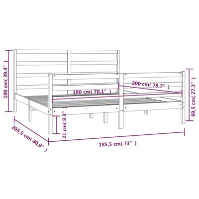 vidaXL Bed Frame without Mattress White Solid Wood Pine 180x200 cm Super King