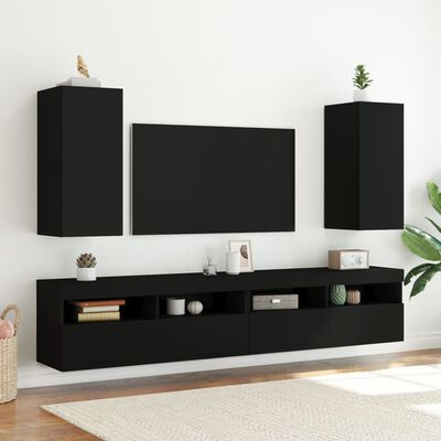 vidaXL TV Wall Cabinet with LED Lights Black 30.5x35x70 cm