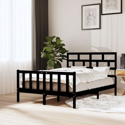 vidaXL Bed Frame without Mattress Black Solid Wood 120x200 cm (810081+814188)