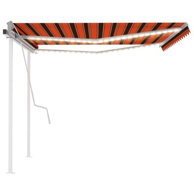 vidaXL Manual Retractable Awning with LED 4x3.5 m Orange and Brown