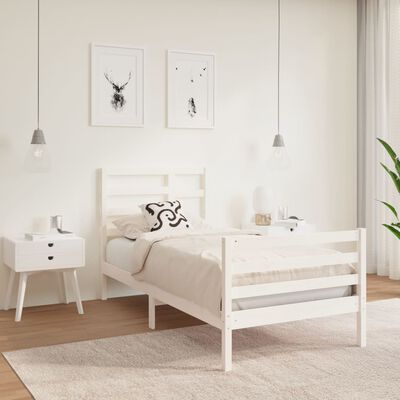 vidaXL Bed Frame without Mattress White Solid Wood 75x190 cm Small Single