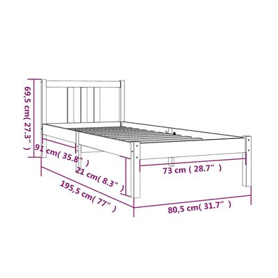 vidaXL Bed Frame without Mattress Grey Solid Wood 75x190 cm Small Single