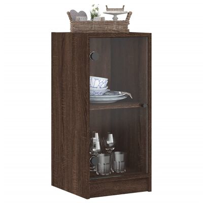 vidaXL Side Cabinet with Glass Doors Brown Oak 35x37x75.5 cm