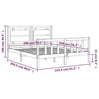 vidaXL Bed Frame without Mattress Honey Brown King Size Solid Wood Pine