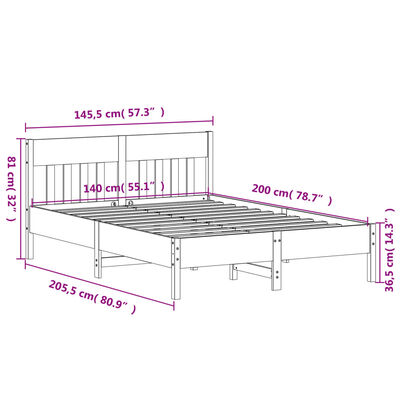 vidaXL Bed Frame without Mattress Wax Brown 140x200 cm Solid Wood Pine