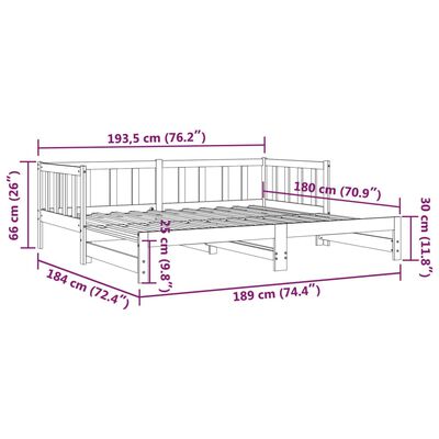 vidaXL Day Bed with Trundle without Mattress Black 90x190 cm Single Solid Wood