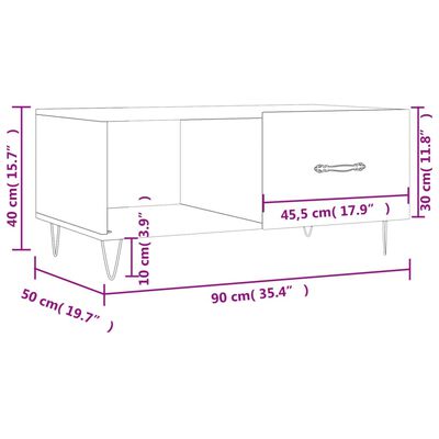 vidaXL Coffee Table Smoked Oak 90x50x40 cm Engineered Wood