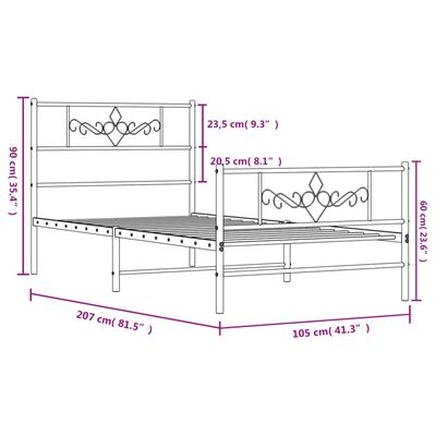 vidaXL Metal Bed Frame without Mattress with Footboard White 100x200 cm