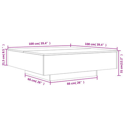 vidaXL Coffee Table with LED Lights Smoked Oak 100x100x31 cm