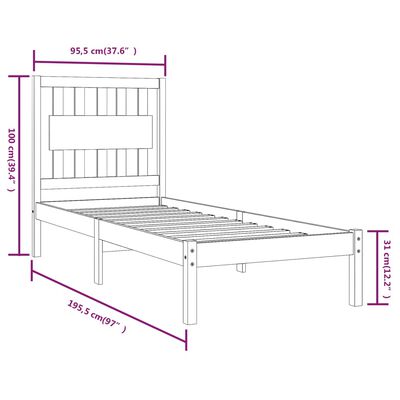 vidaXL Bed Frame without Mattress Black Solid Wood Single