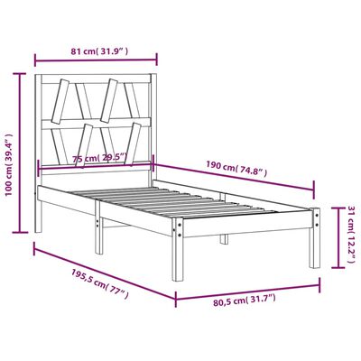 vidaXL Bed Frame without Mattress Black Solid Wood Small Single