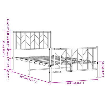 vidaXL Metal Bed Frame without Mattress with Footboard Black 100x200 cm