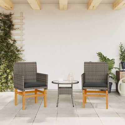 vidaXL Garden Chairs with Cushions 2 pcs Grey Poly Rattan&Solid Wood