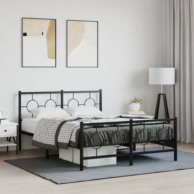 vidaXL Metal Bed Frame without Mattress with Footboard Black 140x200 cm