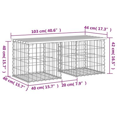 vidaXL Garden Bench Gabion Design 103x44x42 cm Solid Wood Pine