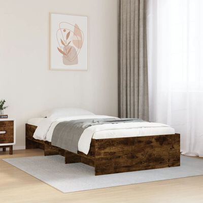 vidaXL Bed Frame without Mattress Smoked Oak 75x190 cm Small Single Engineered Wood