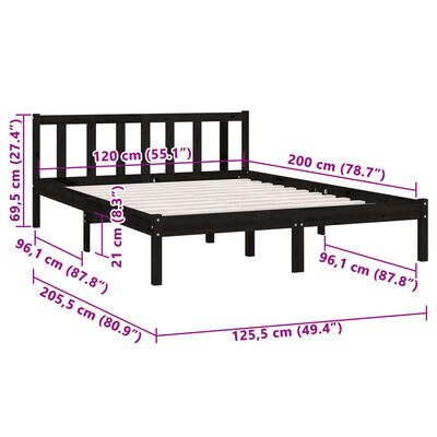 vidaXL Bed Frame without Mattress Black Solid Wood 120x200 cm