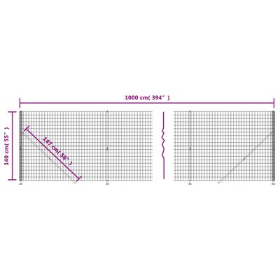 vidaXL Wire Mesh Fence with Flange Anthracite 1.4x10 m