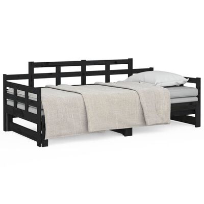 vidaXL Pull-out Day Bed without Mattress Black Solid Wood Pine 2x cm