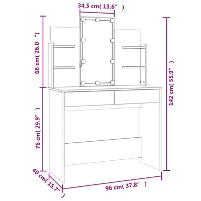 vidaXL Dressing Table Set with LED Smoked Oak Engineered Wood