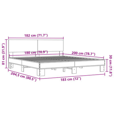 vidaXL Bed Frame without Mattress Sonoma Oak 180x200 cm Super King