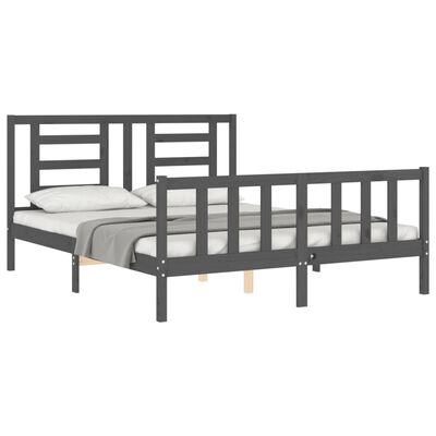 vidaXL Bed Frame without Mattress Grey King Size Solid Wood Pine