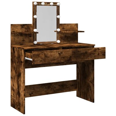 vidaXL Dressing Table with LED Smoked Oak 100x40x130 cm