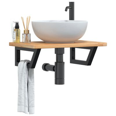 vidaXL Basin Shelf Wall Mounted Steel and Solid Wood Oak