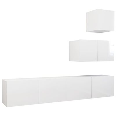 vidaXL 4 Piece TV Cabinet Set High Gloss White Engineered Wood