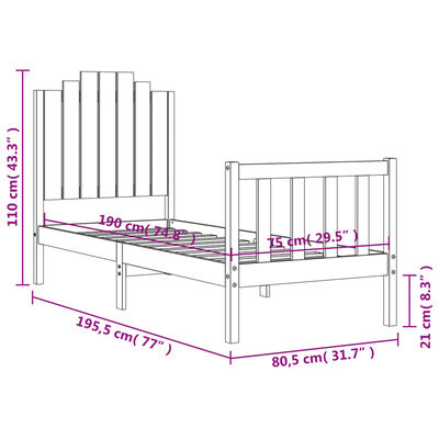 vidaXL Bed Frame without Mattress Small Single Solid Wood Pine