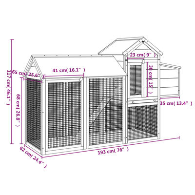 vidaXL Chicken Coop Red 193x65x117 cm Solid Wood Pine