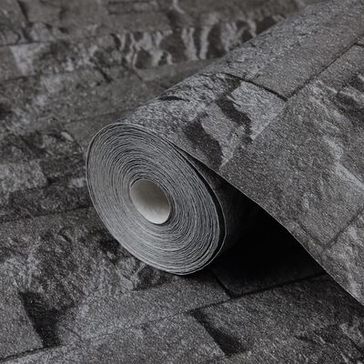 vidaXL Wallpaper 3D Stone Look Black 10x0.53 m Non-woven