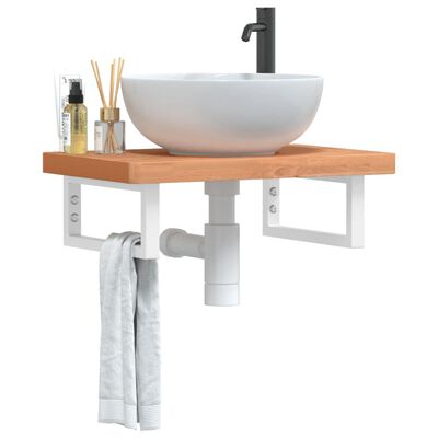 vidaXL Basin Shelf Wall Mounted Steel and Solid Wood Beech