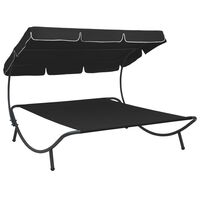 vidaXL Outdoor Lounge Bed with Canopy Black