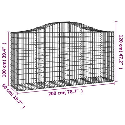 vidaXL Arched Gabion Baskets 4 pcs 200x50x100/120 cm Galvanised Iron