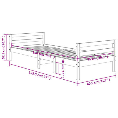 vidaXL Bed Frame without Mattress Wax Brown 75x190 cm Small Single Solid Wood Pine