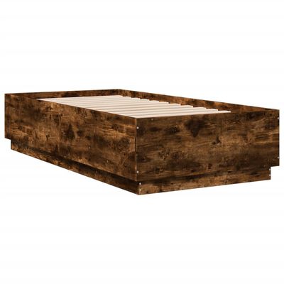 vidaXL Bed Frame with LED without Mattress Smoked Oak 75x190 cm Small Single