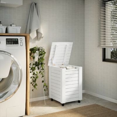 vidaXL Laundry Basket with Wheels RANA White 45x45x64 cm Solid Wood Pine