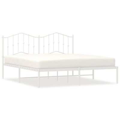 vidaXL Metal Bed Frame without Mattress with Headboard White 183x213 cm