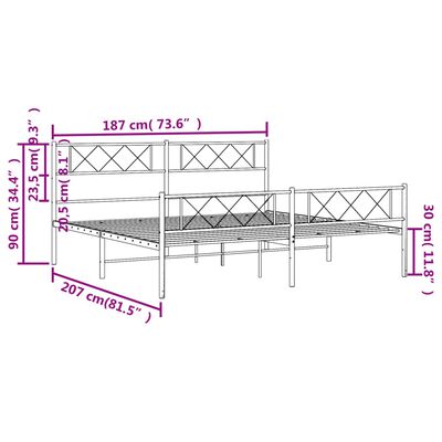 vidaXL Metal Bed Frame without Mattress with Footboard White 180x200 cm Super King