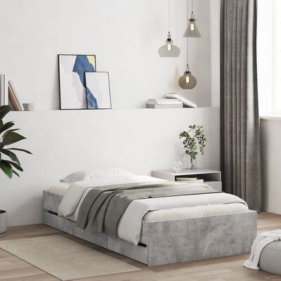 vidaXL Bed Frame with Drawers without Mattress Concrete Grey 75x190 cm Small Single