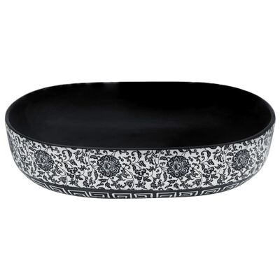 vidaXL Countertop Basin Black and Blue Oval 59x40x14 cm Ceramic