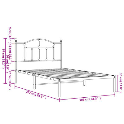 vidaXL Metal Bed Frame without Mattress with Headboard White 100x200 cm